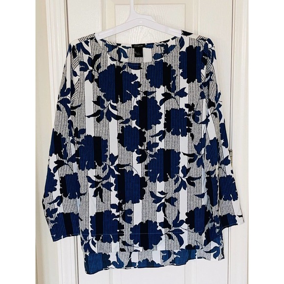 Ann Taylor Women's Gray Blue Black Floral Long Sleeve Blouse Shirt Top Medium - Picture 5 of 5